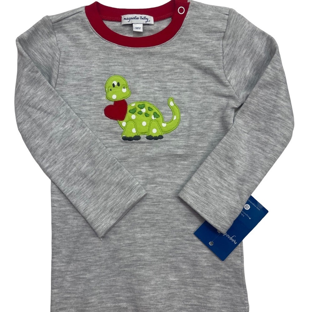 NWT Magnolia Baby Appliqué Heart Dinosaur Kids Long Sleeve Shirt